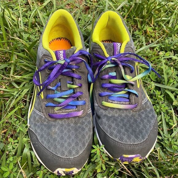 Reebok Women's Sneakers - Gray with Purple and Yellow Accents - Picture 6 of 8